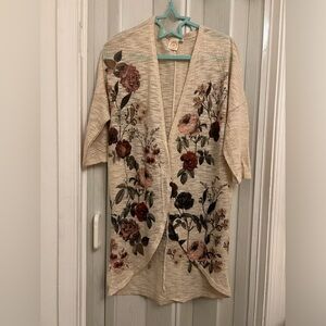 Floral Beige Open-Front Cardigan
